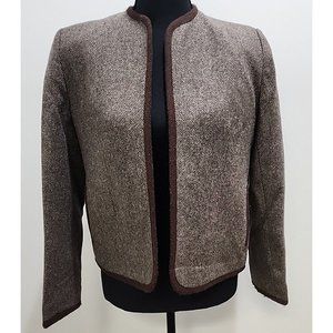 Evan Picone Brown Tweed Open Front Cropped Blazer